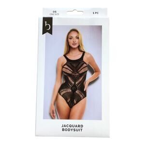 Baci Jacquard Bodysuit Black 1pc Women's OS 2-14 One Size New